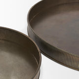 Mercana Varun Round Antiqued Brass Metal Tray (Set of 2)