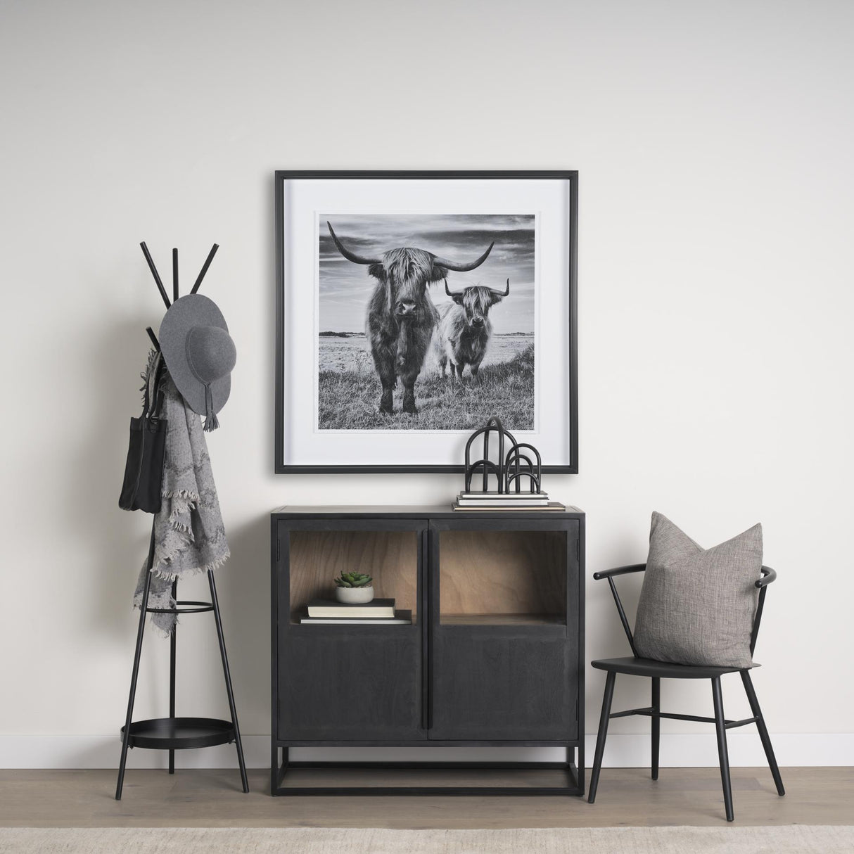 Mercana Everett Matte Black Metal w/ Two Metal Shelves Coat Rack