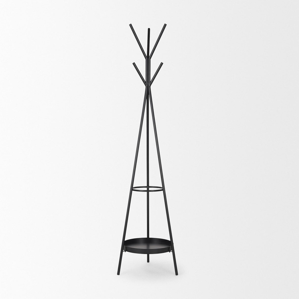 Mercana Everett Matte Black Metal w/ Two Metal Shelves Coat Rack