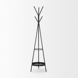 Mercana Everett Matte Black Metal w/ Two Metal Shelves Coat Rack