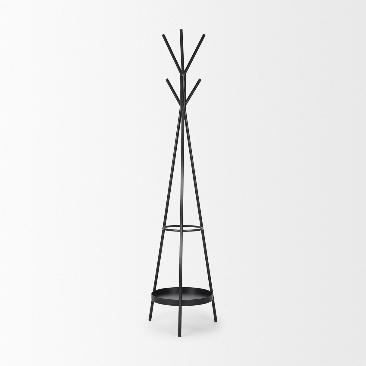 Mercana Everett Matte Black Metal w/ Two Metal Shelves Coat Rack