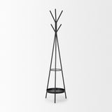 Mercana Everett Matte Black Metal w/ Two Metal Shelves Coat Rack