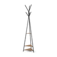 Mercana Everett Matte Black Metal w/ Two Wood Shelves Coat Rack