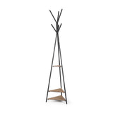 Mercana Everett Matte Black Metal w/ Two Wood Shelves Coat Rack