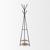 Mercana Everett Matte Black Metal w/ Two Wood Shelves Coat Rack
