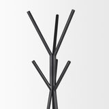 Mercana Everett Matte Black Metal w/ Two Wood Shelves Coat Rack