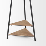 Mercana Everett Matte Black Metal w/ Two Wood Shelves Coat Rack