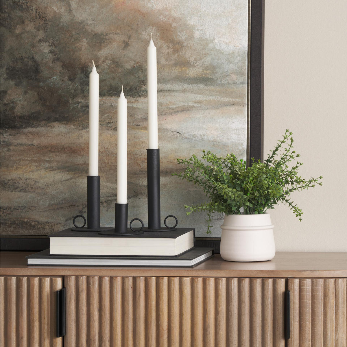 Mercana Noir Matte Black Metal Candle Holders (Set of 3)