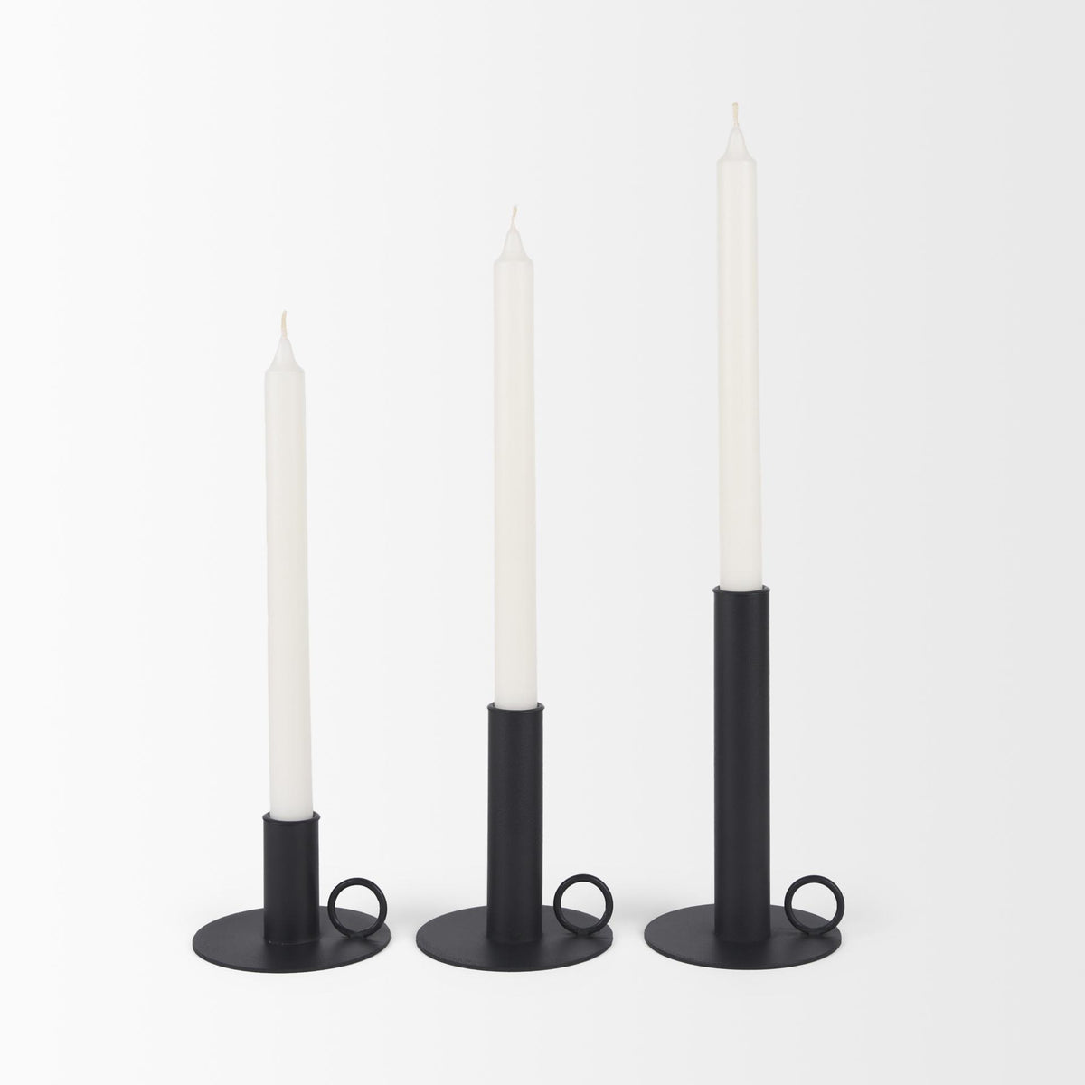 Mercana Noir Matte Black Metal Candle Holders (Set of 3)
