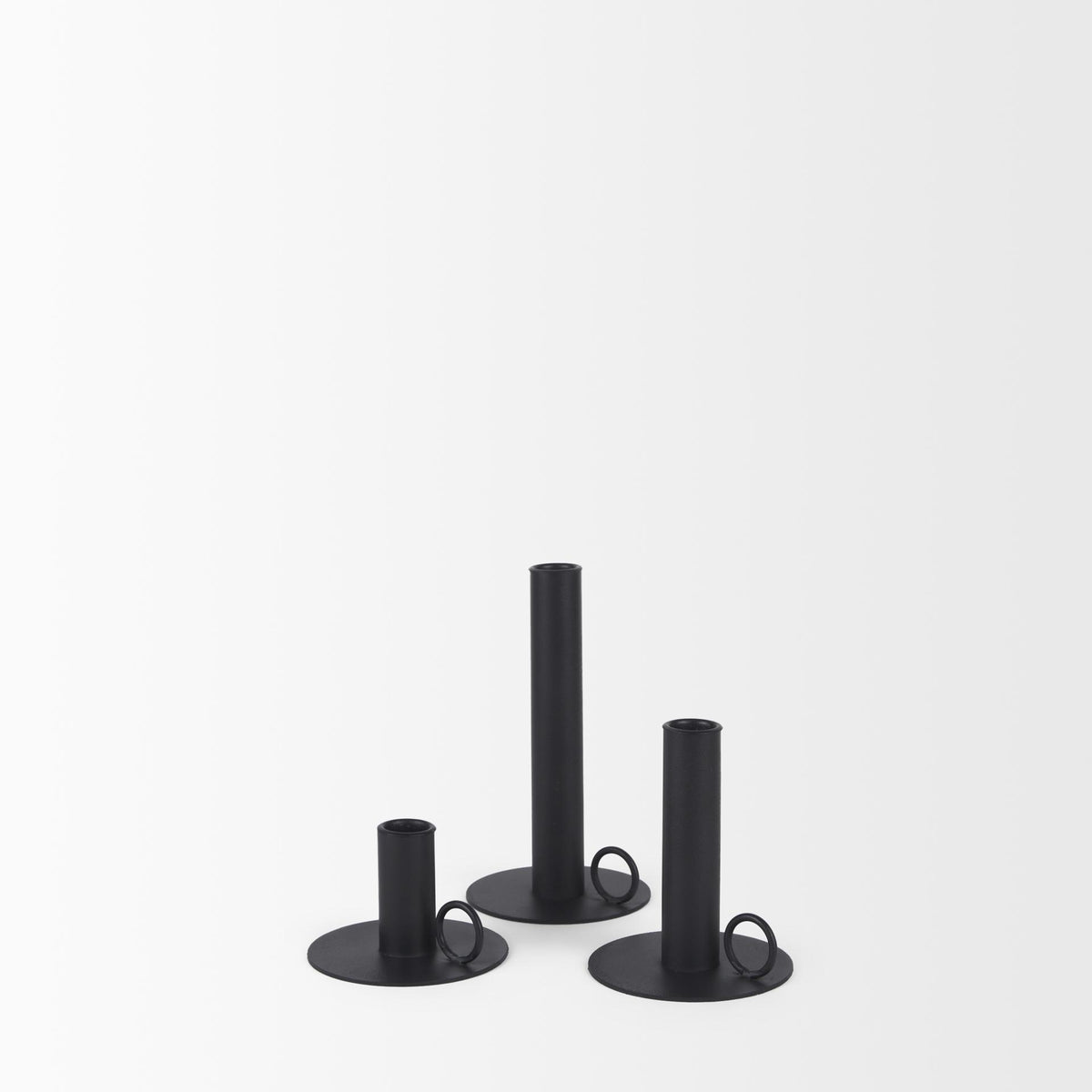 Mercana Noir Matte Black Metal Candle Holders (Set of 3)