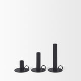 Mercana Noir Matte Black Metal Candle Holders (Set of 3)
