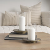 Mercana Vivian Gold Metal and Glass Hurricane Candle Holder (Set of 2)