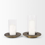 Mercana Vivian Gold Metal and Glass Hurricane Candle Holder (Set of 2)