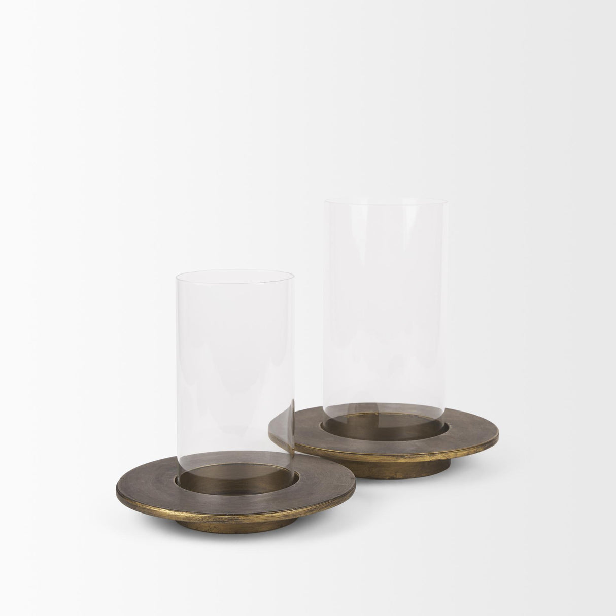 Mercana Vivian Gold Metal and Glass Hurricane Candle Holder (Set of 2)