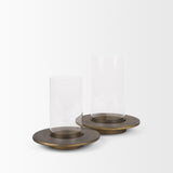 Mercana Vivian Gold Metal and Glass Hurricane Candle Holder (Set of 2)