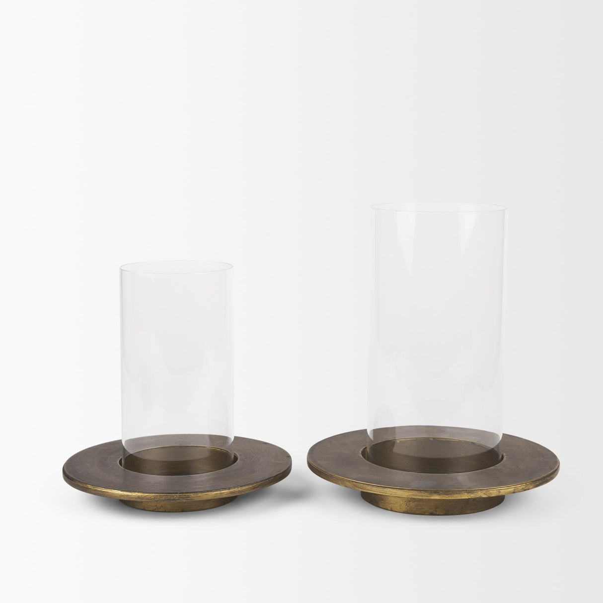 Mercana Vivian Gold Metal and Glass Hurricane Candle Holder (Set of 2)