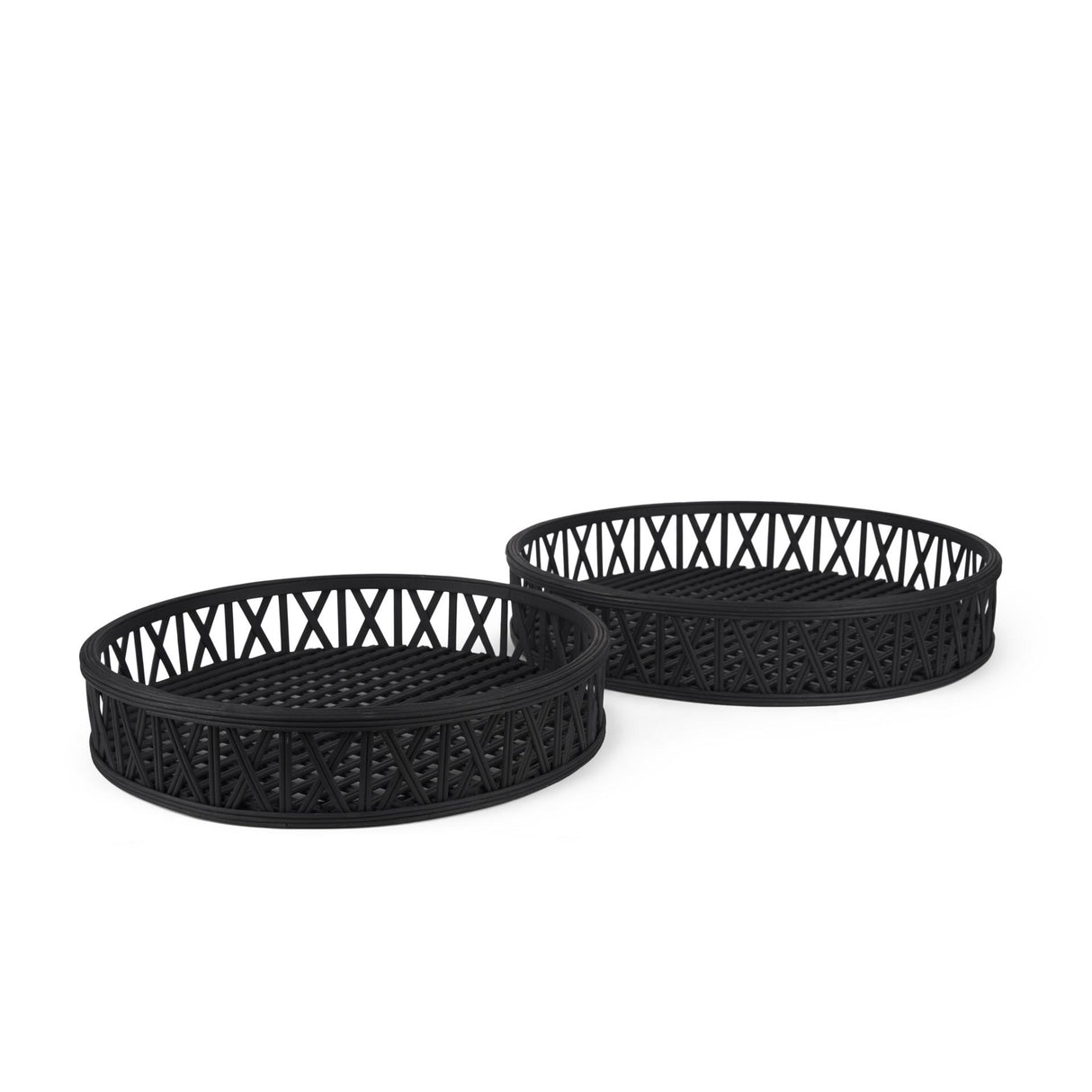 Mercana Thea Matte Black Wicker Trays (Set of 2)