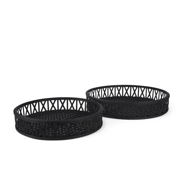 Mercana Thea Matte Black Wicker Trays (Set of 2)