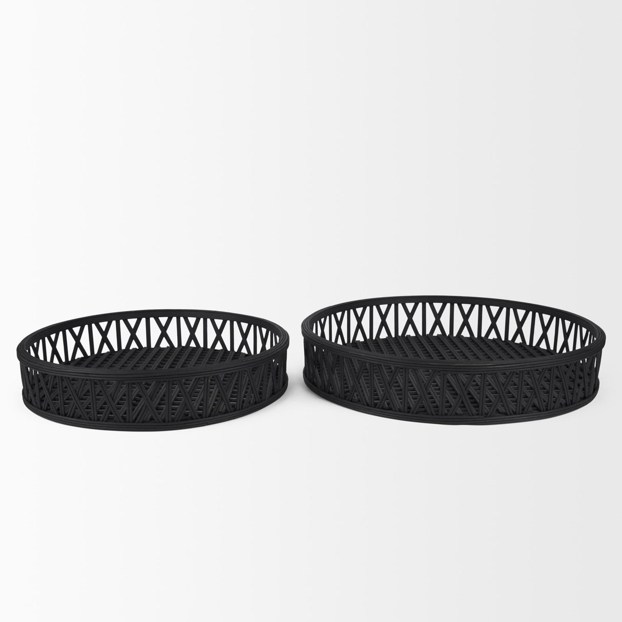 Mercana Thea Matte Black Wicker Trays (Set of 2)