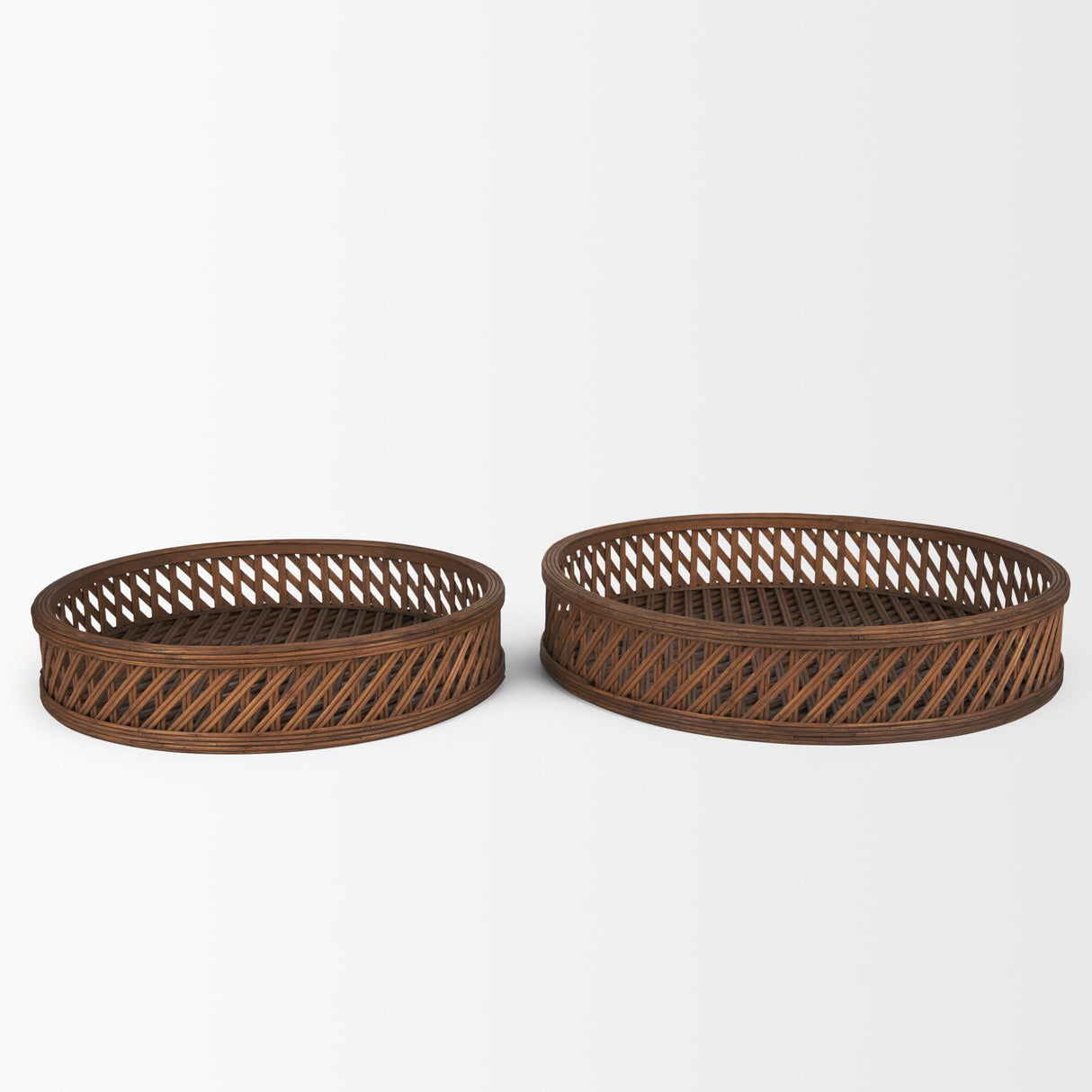 Mercana Thala Medium Brown Round Wicker Tray (Set of 2)
