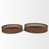 Mercana Thala Medium Brown Round Wicker Tray (Set of 2)