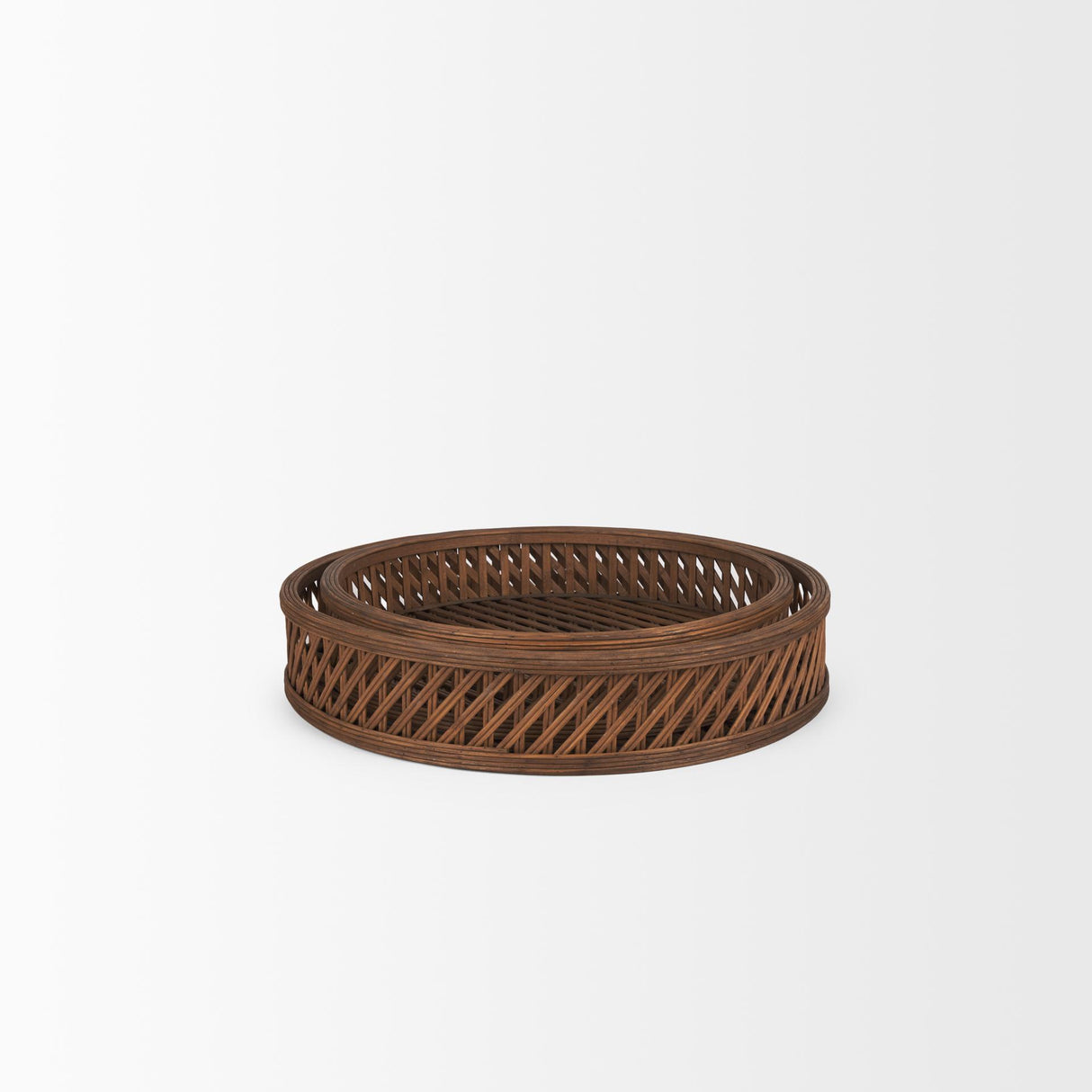 Mercana Thala Medium Brown Round Wicker Tray (Set of 2)