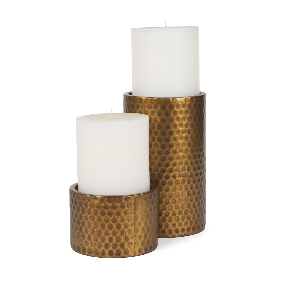Mercana Gage Antiqued Gold Honeycomb Textured Metal Candle Holder (Set of 2)