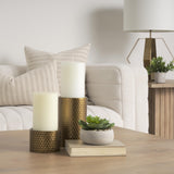 Mercana Gage Antiqued Gold Honeycomb Textured Metal Candle Holder (Set of 2)