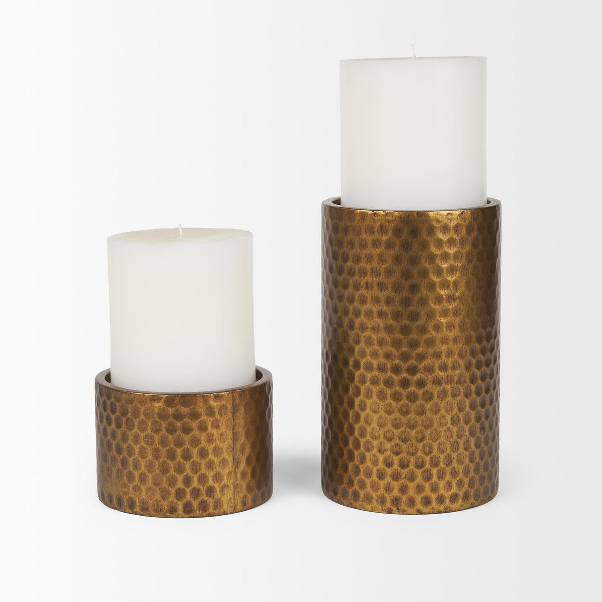 Mercana Gage Antiqued Gold Honeycomb Textured Metal Candle Holder (Set of 2)