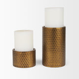 Mercana Gage Antiqued Gold Honeycomb Textured Metal Candle Holder (Set of 2)