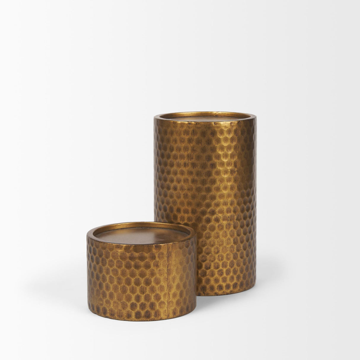 Mercana Gage Antiqued Gold Honeycomb Textured Metal Candle Holder (Set of 2)