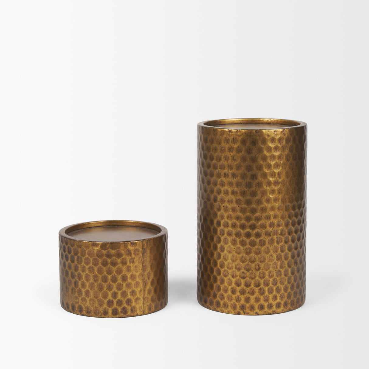 Mercana Gage Antiqued Gold Honeycomb Textured Metal Candle Holder (Set of 2)