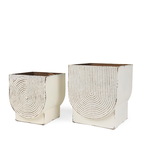 Mercana Medina Off White w/ Gold Antiquing Metal Planters (Set of 2)