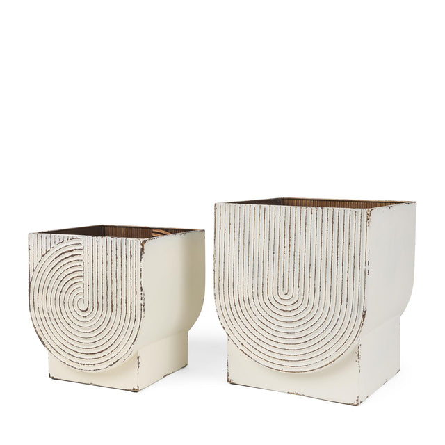 Mercana Medina Off White w/ Gold Antiquing Metal Planters (Set of 2)