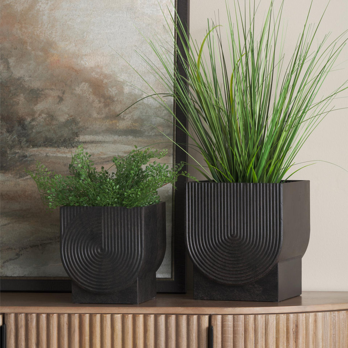 Mercana Medina Antiqued Black Metal Planters (Set of 2)