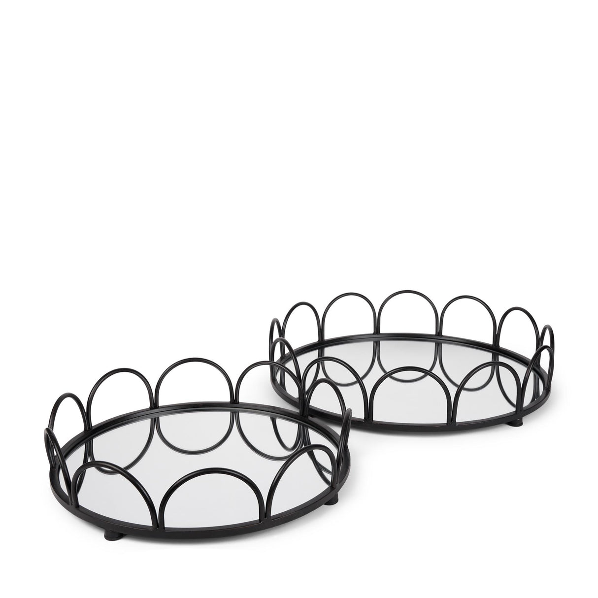 Mercana Lenore Round Metal/Mirror Tray Black (Set of 2)