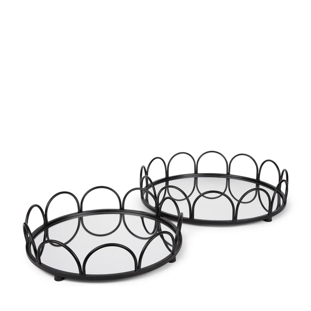 Mercana Lenore Round Metal/Mirror Tray Black (Set of 2)