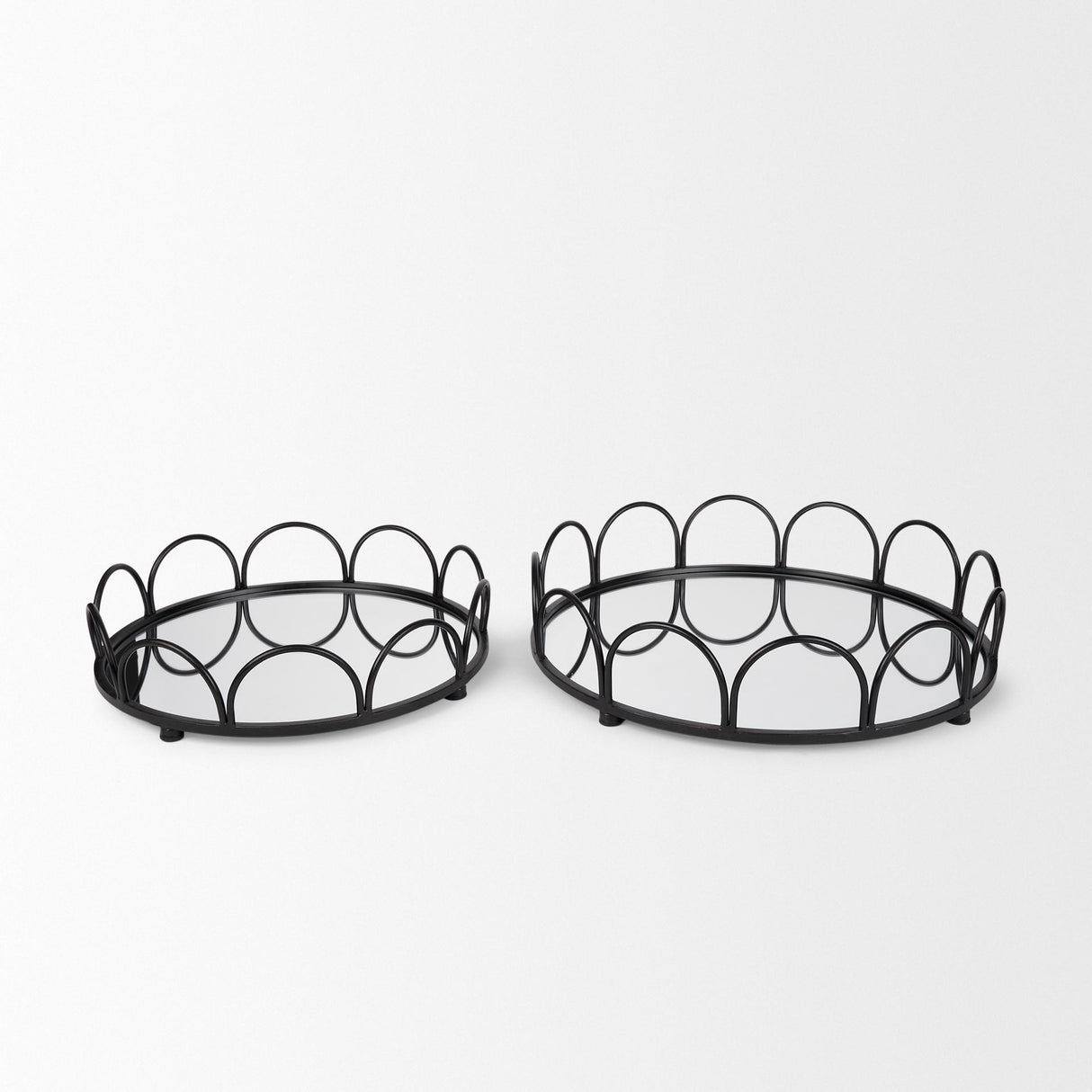 Mercana Lenore Round Metal/Mirror Tray Black (Set of 2)