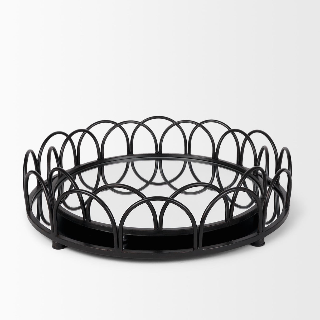 Mercana Lenore Round Metal/Mirror Tray Black (Set of 2)