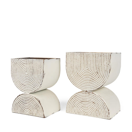 Mercana Medina Off White w/ Gold Antiquing Tall Metal Planters (Set of 2)