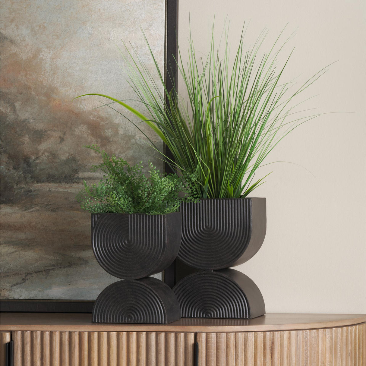 Mercana Medina Antiqued Black Tall Metal Planters (Set of 2)