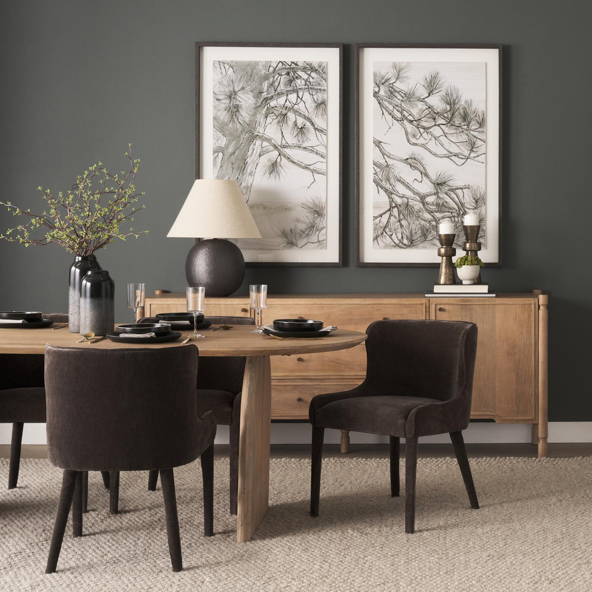 Mercana Isla Oval Dining Table w/Light Brown Wood Top & Arched Legs