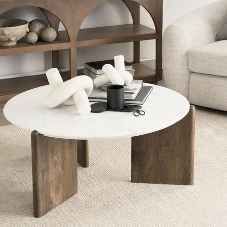 Mercana Rumer Dark Brown Wood w/ White Marble Coffee Table