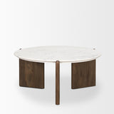 Mercana Rumer Dark Brown Wood w/ White Marble Coffee Table