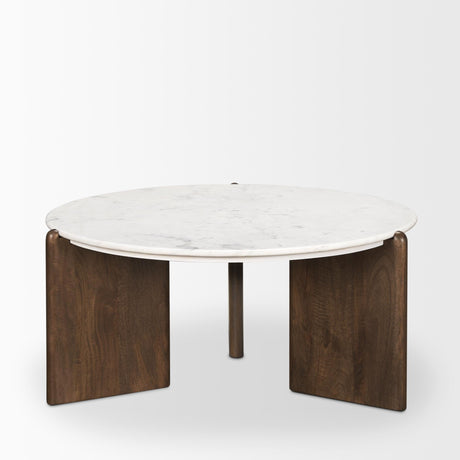 Mercana Rumer Dark Brown Wood w/ White Marble Coffee Table