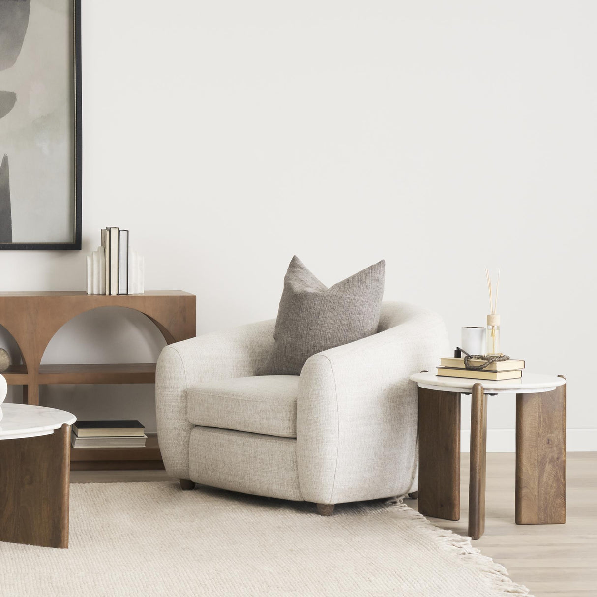 Mercana Rumer Dark Brown Wood w/ White Marble Side Table
