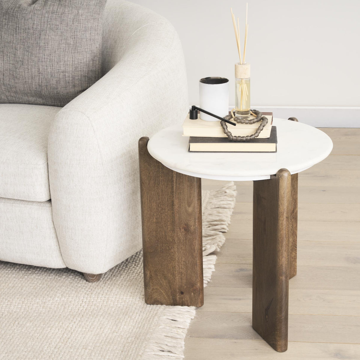 Mercana Rumer Dark Brown Wood w/ White Marble Side Table