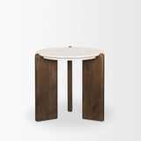 Mercana Rumer Dark Brown Wood w/ White Marble Side Table