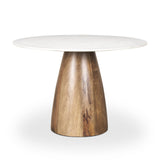 Mercana Allyson 42" Round Brown Wood Pedestal w/ White Marble Top Dining Table