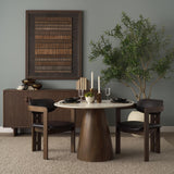 Mercana Allyson 42" Round Brown Wood Pedestal w/Banswara White Marble Top Dining Table